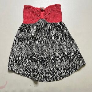 Roxy Tube Top Women M Pink Black White Geometric Smocked Vintage Y2K Strapless
